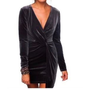 Buddy Love Deep V Blue Velvet Dress